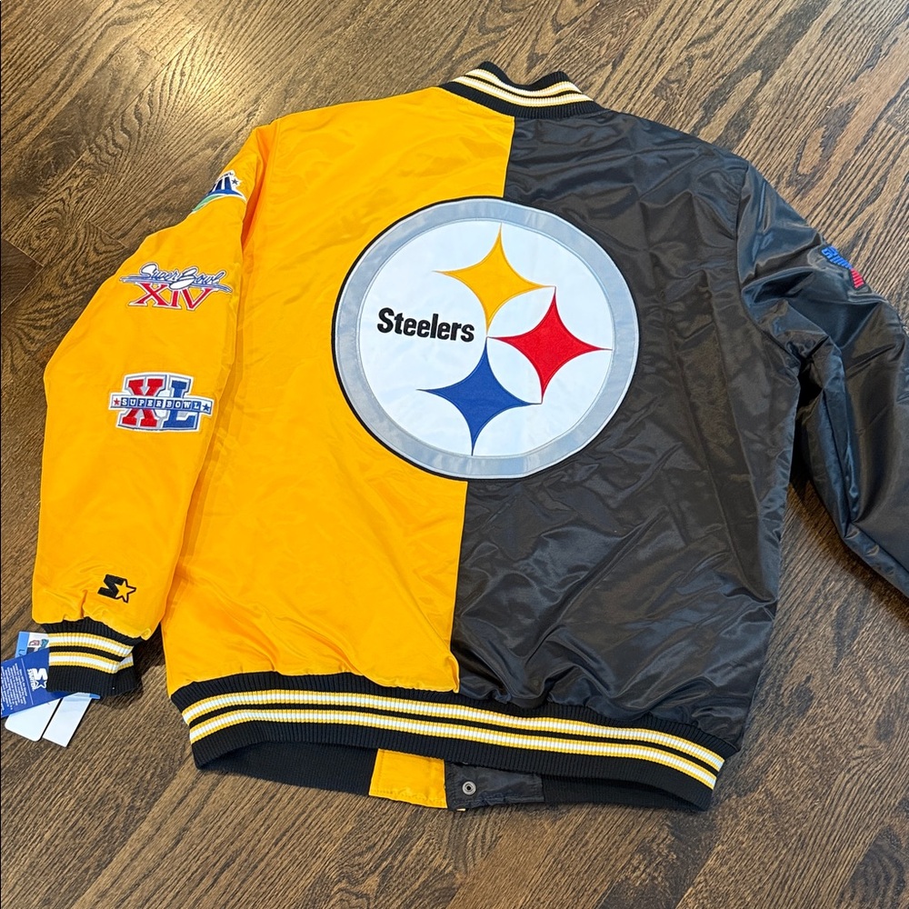 STARTER Black and Yellow Super Bowl Puffer men’s large Jacket Steelers